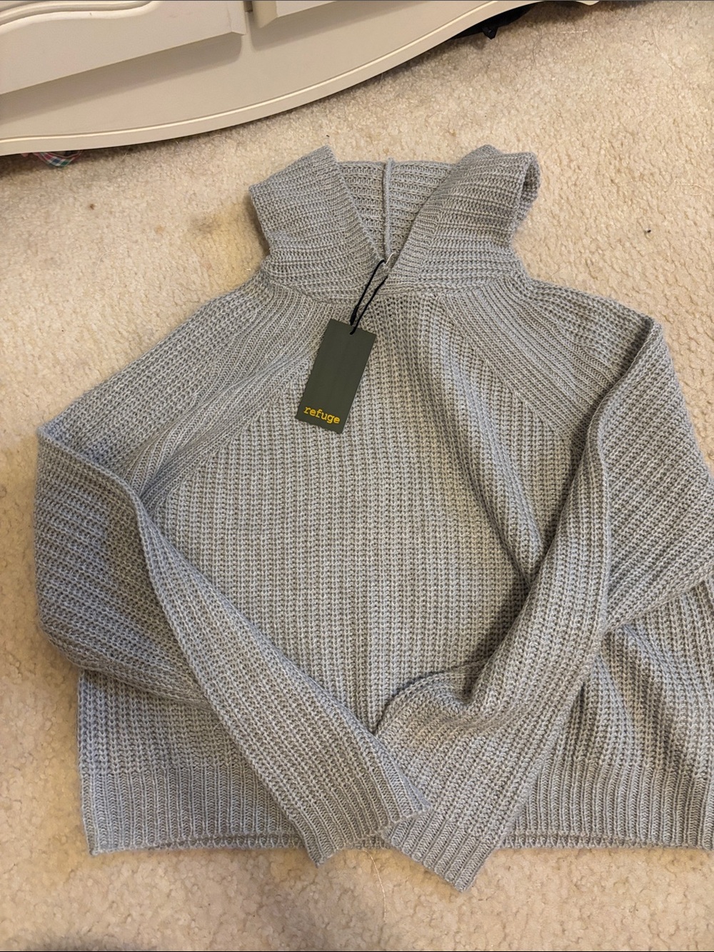refuge Light Gray Ribbed Funnel Neck Sweater